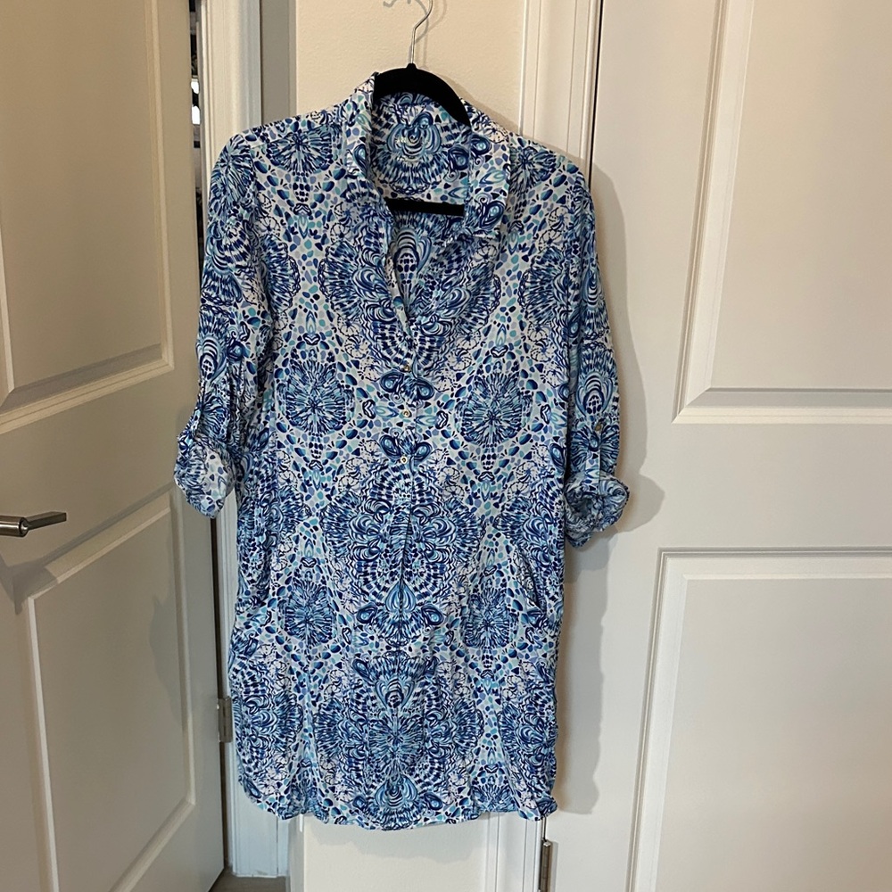 Lilly Pulitzer Blue & White Swirl Print Tunic